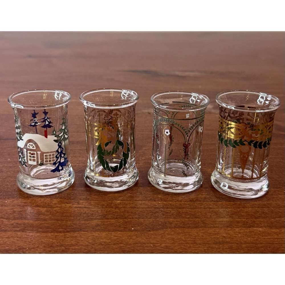 VTG Set 4 Holmegaard Danish Golden Christmas Dram Shot Glasses Jette Frolich